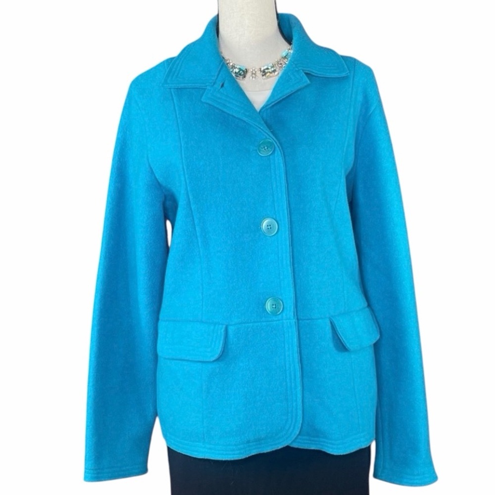 Jones New York Bright Turquoise Wool Blend Coat Sz Lg
